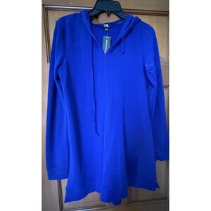 CABLE & GAUGE Hooded Tunic Royal Blue Pullover Sweater size Small (Roomy!)
